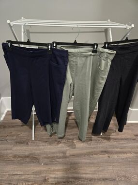 3-Pair Stretch Crop Pants in Navy, Sage, and Black